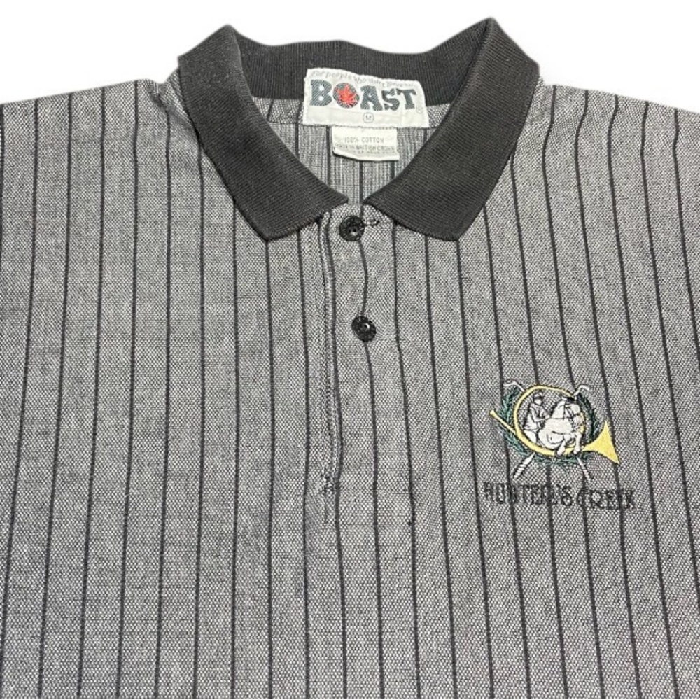 Vintage BOAST Polo Shirt Mens Gray Black Striped 100% Cotton Preppy 80s 90s Sz M - Picture 2 of 10